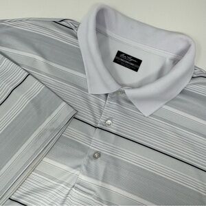 Ben Hogan Men’s 3X Performance White and Gray Polo Shirt‎ Classic Striped Design